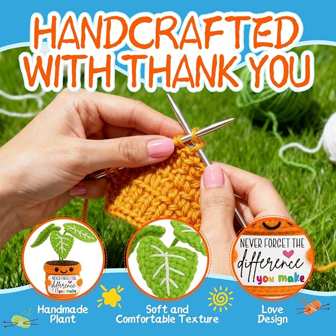 TKGIFTHOT Thank You Gift - Emotional Crochet Plant Support - Never Forget The Difference You Make Gifts for Birthday, Retirement, Appreciation Gifts for Teacher, Coworkers, Boss, Mentor, Nurse
