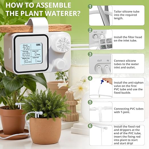 Automatic Plant Waterer Indoor Self Watering System, Plant Watering Devices, Automatic Watering System for 15 Potted Plants with Programmable Water Timer, Plant Watering System for Vacation