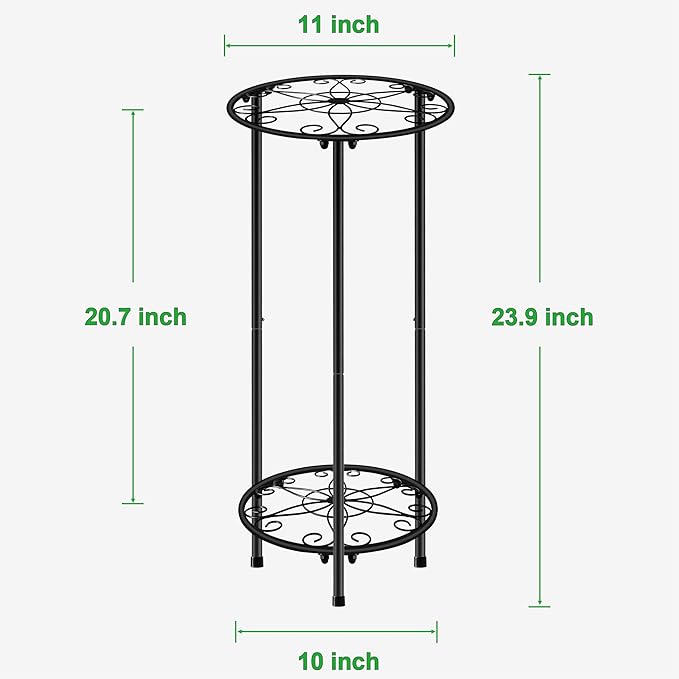 CASIMR Plant Stand Indoor Outdoor, Metal Rustproof Flower Shelf 2 Tier 23.9 inch, Tall Multiple Plant Pot Holder Rack for Garden Patio Living Room Corner Balcony, Black