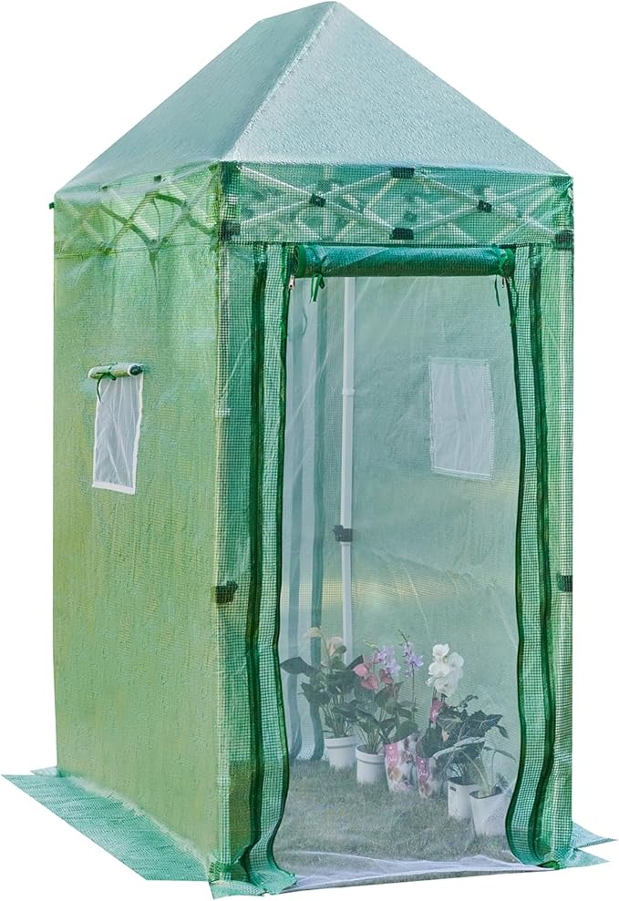 47”x 69”x 104”Walk in Instant Pop-up Greenhouse,Indoor Outdoor Gardening Green House, Roll-Up Zipper Doors and Side Windows Mesh Windows, Thickened PE Cover & Heavy Duty Steel Frame, Green
