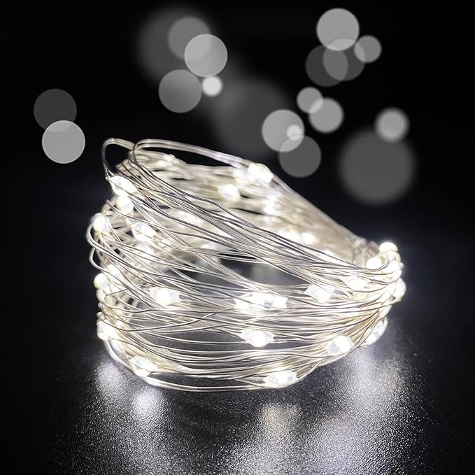 Luna gift Pack 2 Indoor Mini Starry String Lights, Battery-Operated Fairy Lights with Timer for Christmas Party Bedroom Decoration,50Count LEDs,18FT Silver Wire (Cold White)