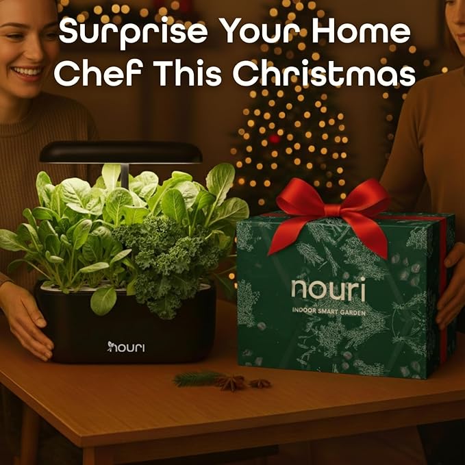 Nouri 7 Pod Smart Garden for Home Cooks | w/Heirloom Tomato | Hydroponics Growing System | LED Grow Lights | Indoor Herb Garden Kit | Herb Growing Kit Indoors for Plant Lovers, Gardeners, Kitchen