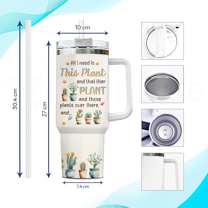 Hyturtle Personalized Plant Tumbler - Gardening Gifts For Women - Gifts For Gardener - Plant Lady Gift- Mothers Day Gifts For Gardening Lovers - Custom Name Travel Coffee Cup 40oz With Lid And Straw