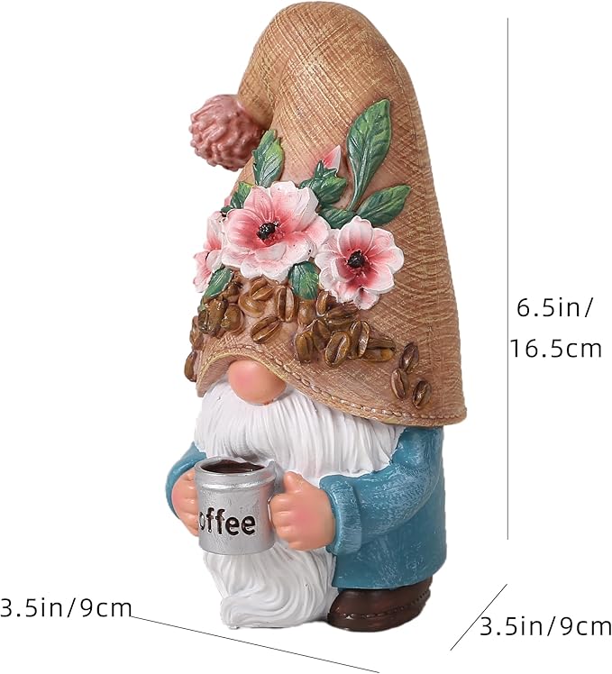 Coffee Gnome Playful and Fun Outdoor Decoration 6.5",Suitable for Garden, Balcony, Lawn Decoration, and Home Decoration, Fairy Garden.Garden Table Decor