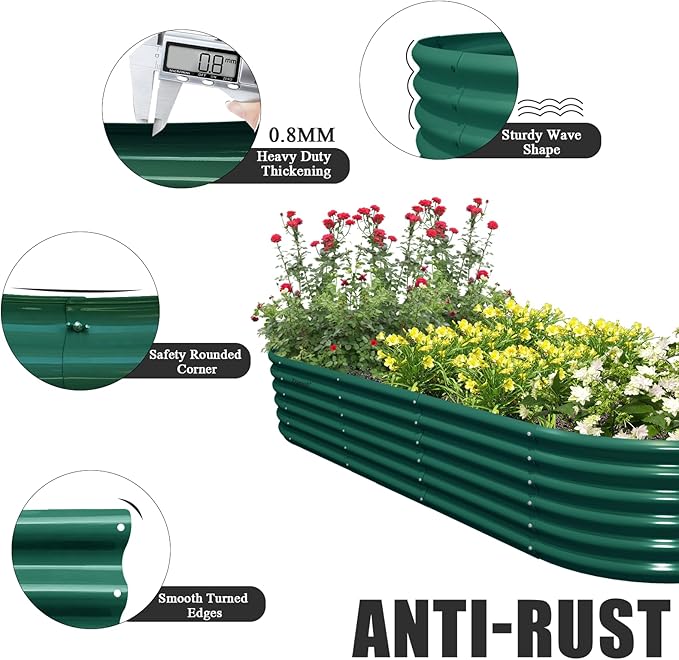 4 Pack 8x3x1.5FT Galvanized Raised Garden Bed Large Metal Planter Box Kit Elevated Raised Garden Planters for Outdoor Plants, Green