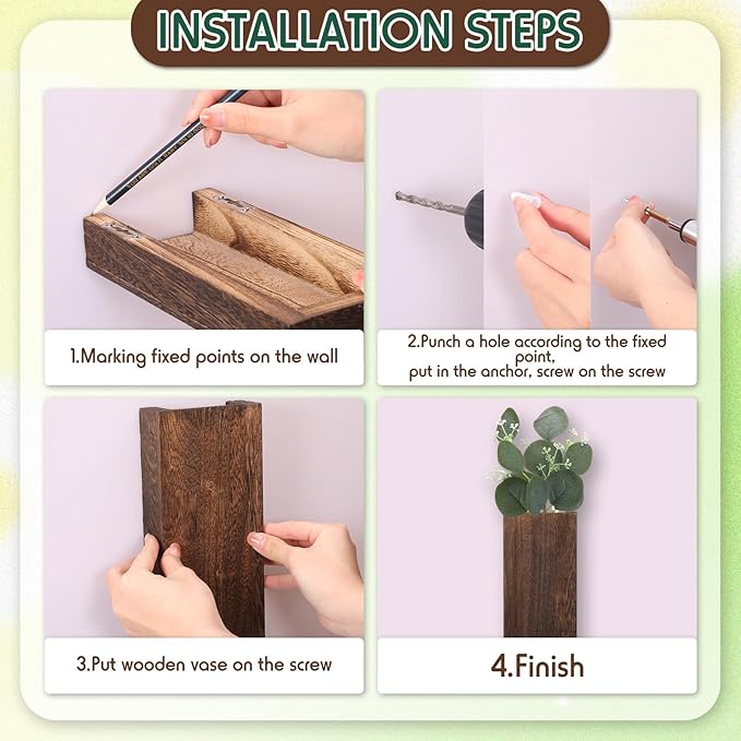 4 Pack Wood Wall Planter for Dried Flowers and Artificial Greenery Indoor Plants Holder, Wood Wall Decor Wooden Pocket Vase Modern Farmhouse Hanging Flowers for Living Room Bedroom Home