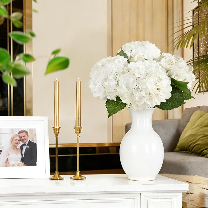 3Pcs 21 Inch White Faux Hydrangea Flowers, 3D Moisturizing Real Touch Latex Fake Flowers with Stems, for Wedding Bouquets Home Table Centerpieces Party Decor (White)