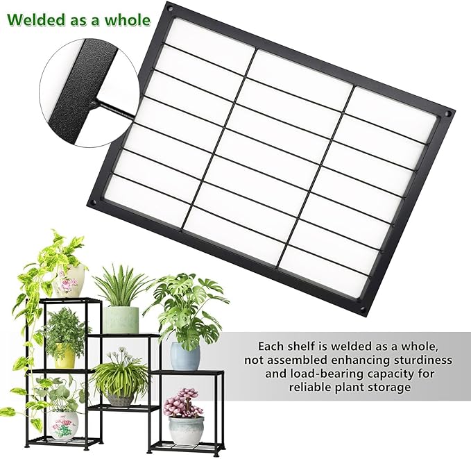 YUJCHMTZN Metal Plant Stand Indoor Metal Plant Stands Outdoor Tiered Plant Shelf for Multiple Plants, 3 Tiers 7 Potted Ladder Plant Holder Table Plant Pot Stand for Window Garden Balcony Living Room