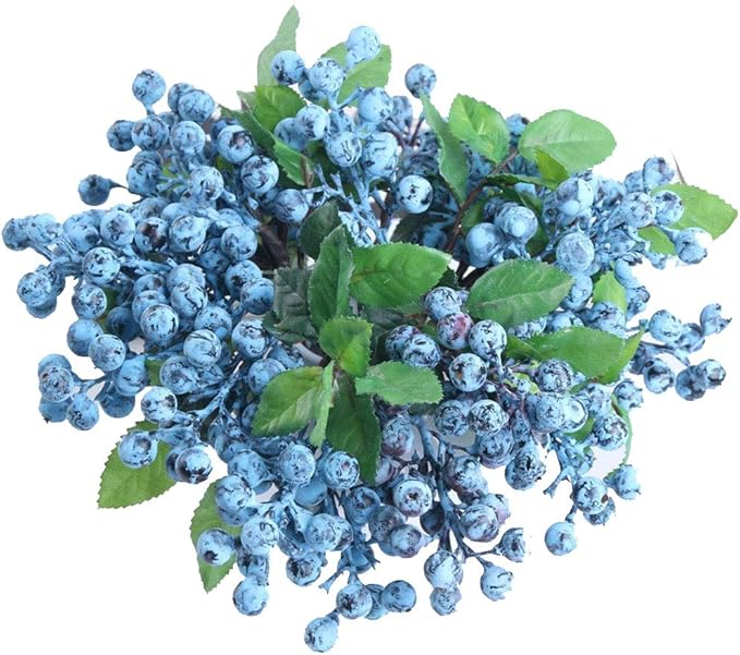 6 Pcs Artificial Blueberries Fake Blue Berries Fruit Blueberry Artificial Flowers Plant for Home Wedding Office Party Decor, 9.1 Inches