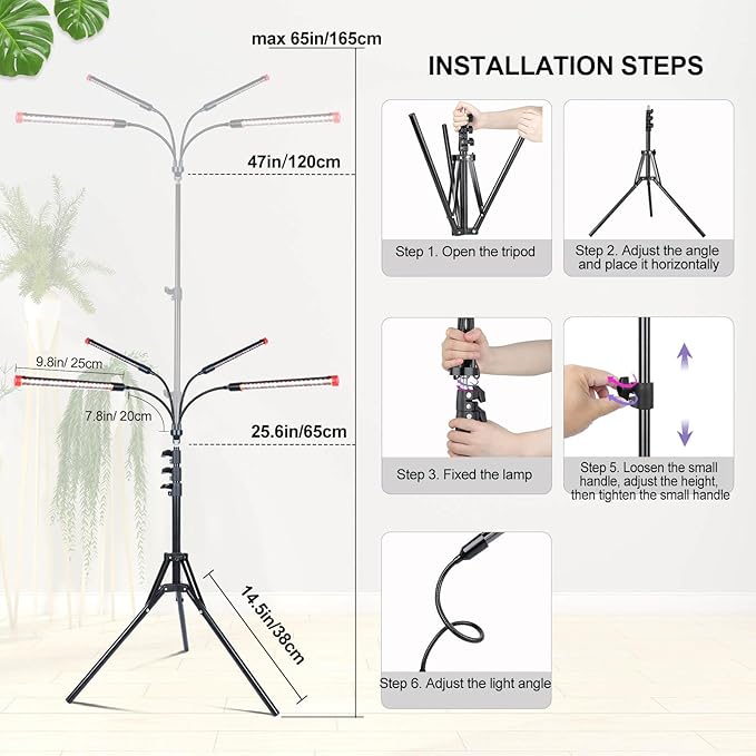 JINHONGTO Grow Light with Stand and Timer 4,8,12 Hr, 36 Watt Standing Tall Plant Light for Bonsai Tree, Seed Starting, 24"-64" Adjustable Tripod Stand Plant Growing Lamps