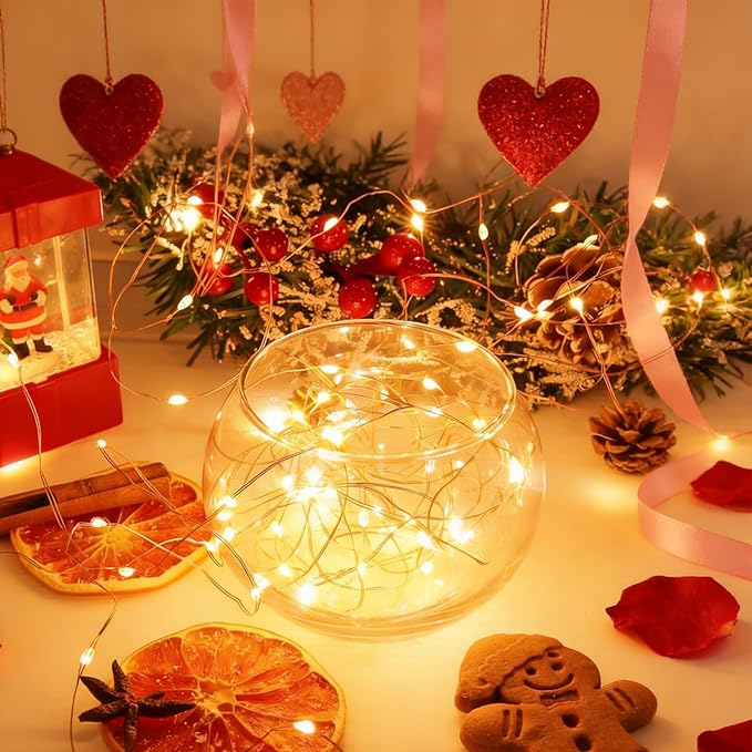 20 Pack Warm White fairy lights battery operated, 7ft 20 LED Valentine's Day String Lights Copper Wire Firefly Starry Lights for Mason Jars Wedding Party Christmas centerpieces for tables Decorations
