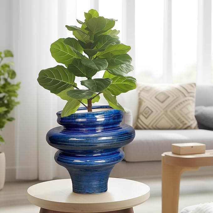 Teagas Ceramic Pots for Plants - 11 Inch Ceramic Planter with Drainage Hole, Unique Planters for Indoor Outdoor, Large Decorative Flower Pot, Home Office Room Decor, Gifts for Plants Lover, Blue