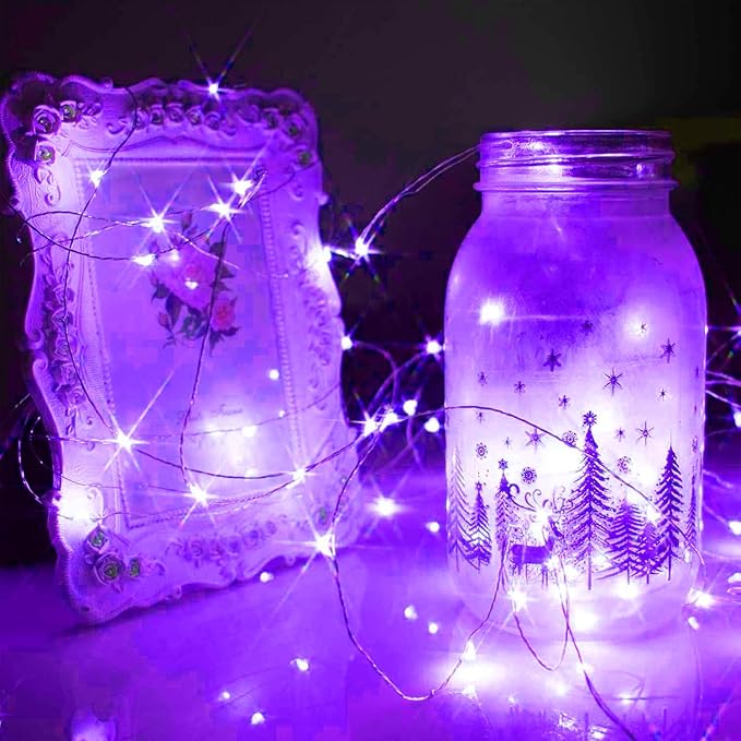 2 Pack Total 200 LED Fairy Lights Battery Operated String Lights with Remote & 8 Modes, 33FT Waterproof Copper Wire Battery Powered Twinkle Lights for Outdoor Christmas Parties Decoration Purple