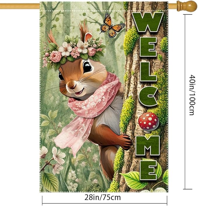 Welcome Garden Flag 28x40inch The Nut Squirrel winter Garden Flags Yard Porch House Flag Double-Side For Home Outdoor Yard Patio Lawn Decor, Garden Decorations