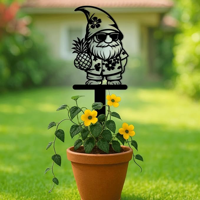 Magilab Personalized Iron Yard Stake - Christmas Cute Gnome Dwarves Decor, 8-Inch Black Metal Garden Sign for Outdoor (Style I)