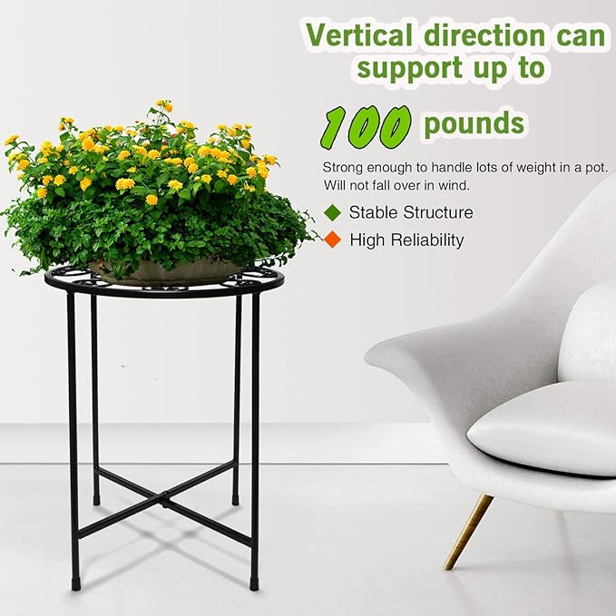 KABB Metal Plant Stand, 15'' Tall Flower Pot Set, Modern Rustproof 10-inch Round Outdoor Iron Art Stand, Black Decorative Stool for Indoor Plants