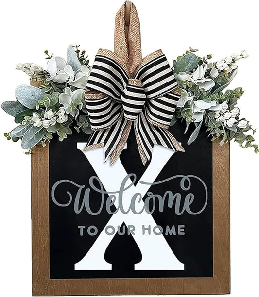 Last Name All Year Wreath, for Front Doors, Spring, Fall, 26 Last Name Letters All Year Round Wreaths, Suitable for Wedding Decorations, Home Porches, Farmhouses, Yards, Garden Decorations, Gifts (X)