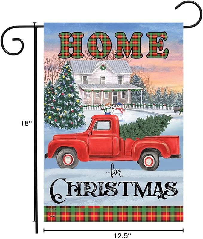 Home for Christmas Garden Flag Red Pickup Truck Tree 12.5" x 18" Briarwood Lane