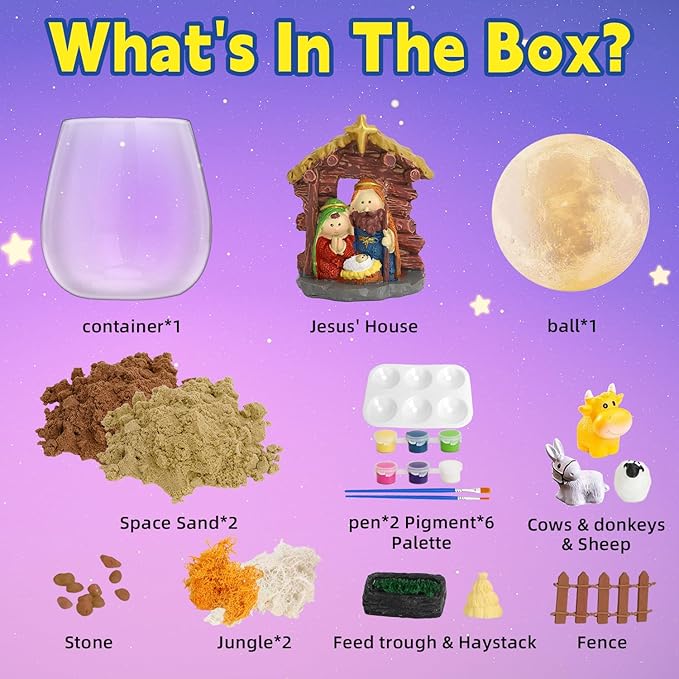 SCWGTPJ Nativity Scene Terrarium Crafts Kit, DIY Toys Kit for Girls Boys, Arts and Craft, DIY Moon Lamp Night Light Christmas Gifts Birthday Gift for Kids (Nativity)