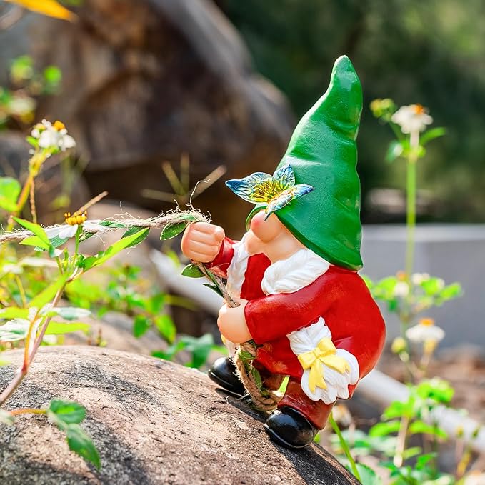 Hanging Gnome Garden Statue Climbing Garden Gnomes Lady with Butterfly Decorations Tree Hugger for Outdoor Home Lawn Patio Yard Christmas Birthday Gifts for Mom Women