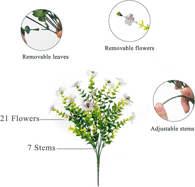 BCBLF Artificial Flowers for Outdoors UV Resistant, 12 Bundles Realistic Silk Flower Faux Fake Plants for Porch Patio Yard Planters, Spring Summer Home Garden Decor, White