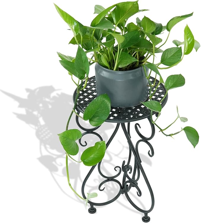 NAKUPE Metal Plant Stand, Heavy Duty Flower Pot Stand 17" Tall, Single Planter Holder for Indoor, Outdoor, Garden, Patio, Porch, Balcony, Home Decor, Black(1 Pack)