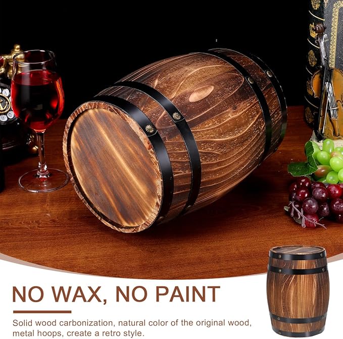 Oak Barrel Decoration Wooden Planter Rustic Wine Barrel Prop 8.2 Inch Antique Style Beer for Home Patio Garden Decor
