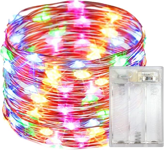 with Timer Function Battery Operated Dewdrop Led Lights,Mini Fairy Lights for Home Parties Christmas/Halloween Holiday Decoration,6 Hours on/18 Hours Off,30 LEDs,10 Feet (Multi Color, 1)
