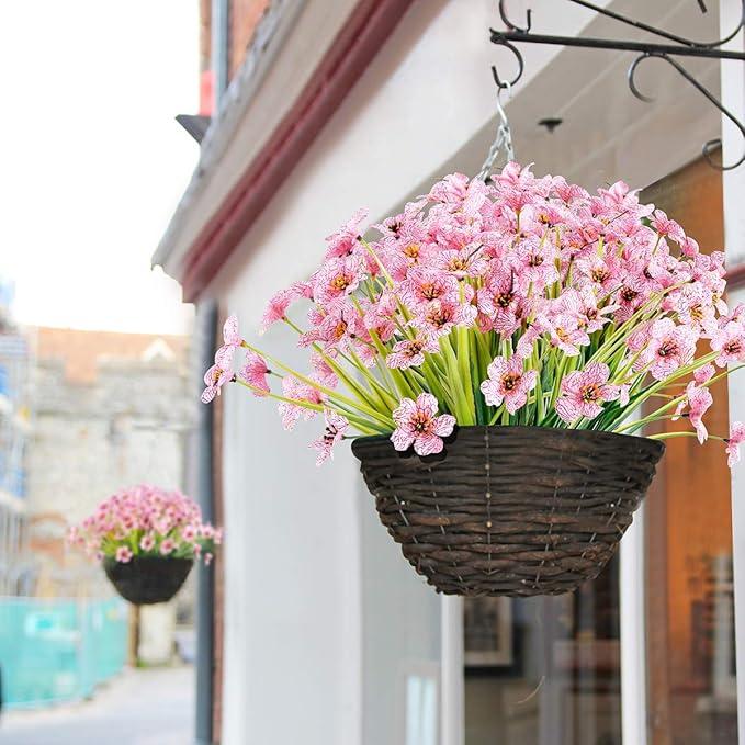 JEMONG 12 Bundles Artificial Flowers Outdoor UV Resistant Fake Flowers No Fade Faux Plastic Plants Garden Porch Window Box Decorating (Pink)