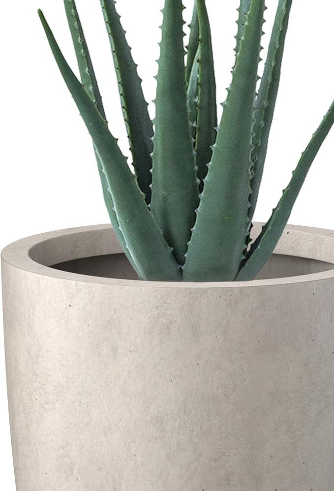 Kante 18.1" H Tall Round Concrete Planter for Outdoor Indoor, Modern Decorative Plant Pots with Drainage Hole & Rubber Plug for Home & Garden Weathered Concrete