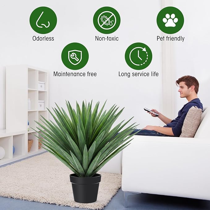 Giegxin 1 Pcs 27'' Artificial Agave Plant in Black Pot Faux Agave Plant Potted with 110 Realistic Leaves UV Resistant Artificial Greenery Outdoor Indoor for Housewarming Gift House Garden