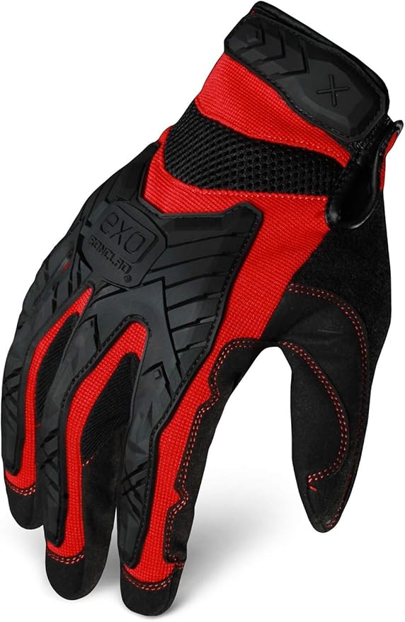 Ironclad EXO Motor Impact Glove; Work Gloves, TPR Impact Protection, (1 Pair), EXO2-MIGR-02-S,Black & Red