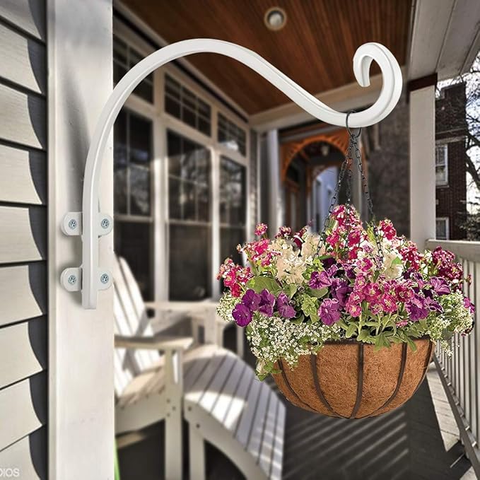 Maosen 16 Inch Plant Hangers Outdoor 2 Pack White, Heavy Duty Plant Hanging Bracket Hook for Flowers Baskets Planter Pots Bird Feeder Lanterns Wind Chimes Outdoor Indoor