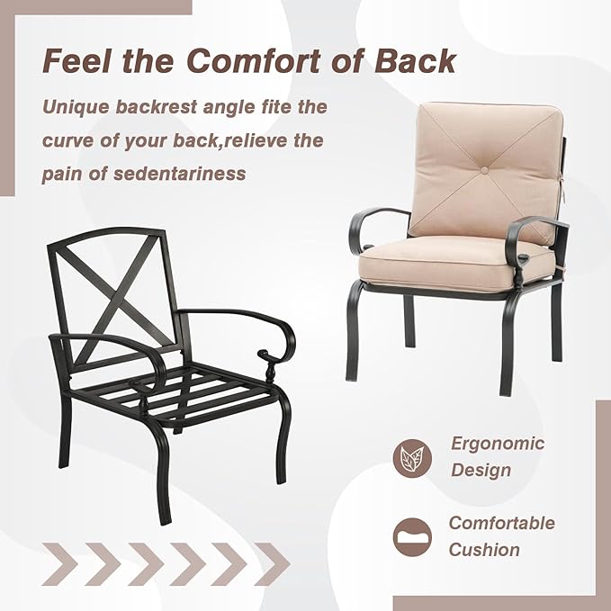 2 Piece Outdoor Furniture Patio Bistro Chairs Metal Dining Furniture Set, All-Weather Garden Seating Chair (Brown)