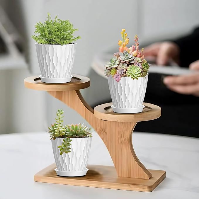 zople 16 Pack 4 Inch Plastic Planter Pots with Tray, Heavy Duty Indoor Outdoor Planter Pots with 48 Drainage Holes for Herbs, Succulents, Seedlings, Flowers Durable and Lightweight White