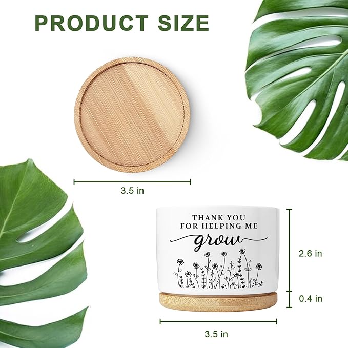 Aryabtya Thank You Teacher Appreciation Gift, Succulent Planter, Flower Cactus Plant Pot, Appreciation Gifts for Teachers Mom Women, Teacher Gifts Thank You for Helping Me Grow (No Plants)