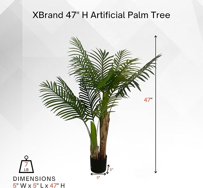 XBrand 47.2-Inches Artificial Palm Tree in Pot for Indoor Outdoor Home Office Store, Great Housewarming Gift