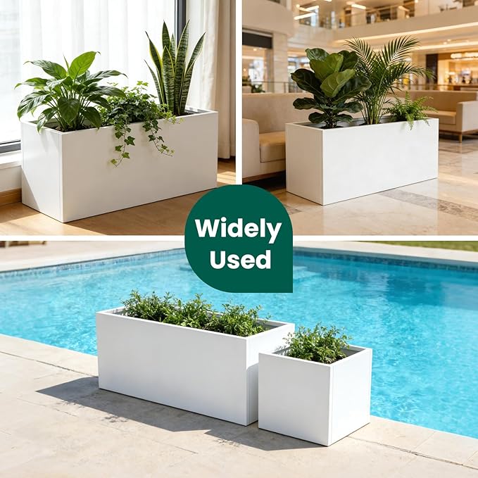 GZGNEEVL Metal Rectangular Planter Galvanized Steel Rectangle Planter White Planters Box 36" L x 15" W x 15" H Outdoor Indoor Large Heavy for Commercial Residential Plants Patio