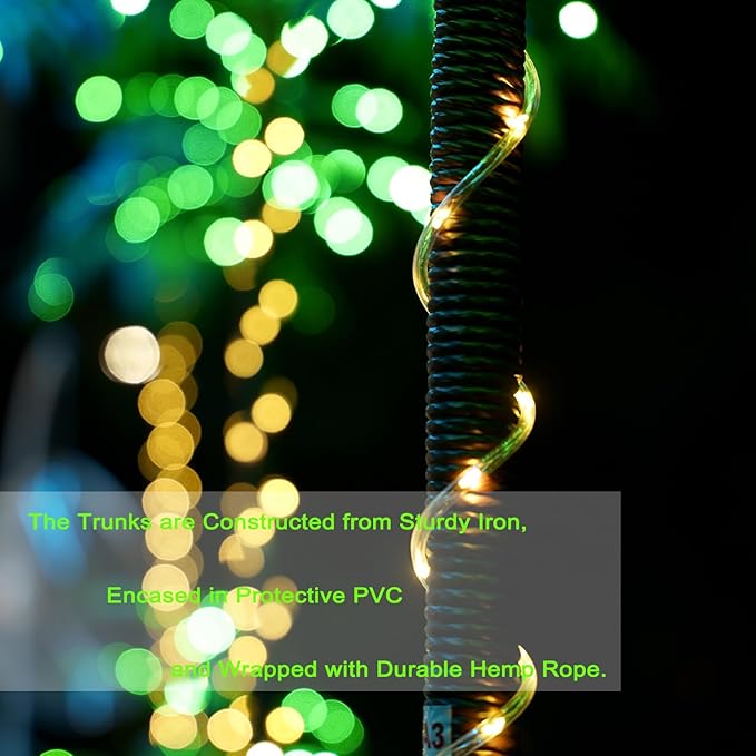 SOSHOT 7FT Lighted Artificial Palm Tree with Three Trunks and 260 LED Lights - Ideal for Outdoor/Indoor Use, Perfect for Tiki Bars, Patios, Homes, Offices, Beaches, Yards Pool, and Cruise Party