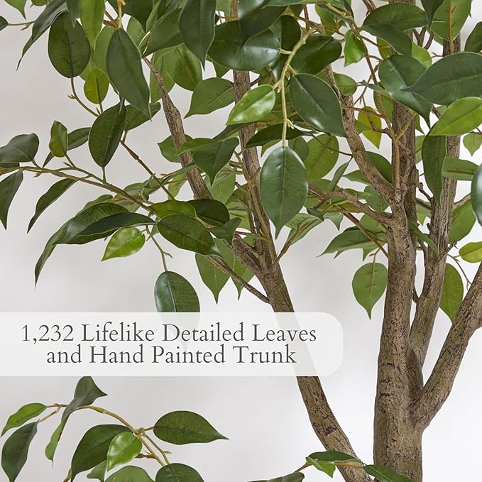 CG Hunter Faux Ficus Tree, Premium Artificial Indoor Plant Stands 6.5’ Tall, Lifelike-Leaves and Hand Painted Trunk Create Realistic Faux-Ficus Tree Appearance, Taupe Planter Pot Included
