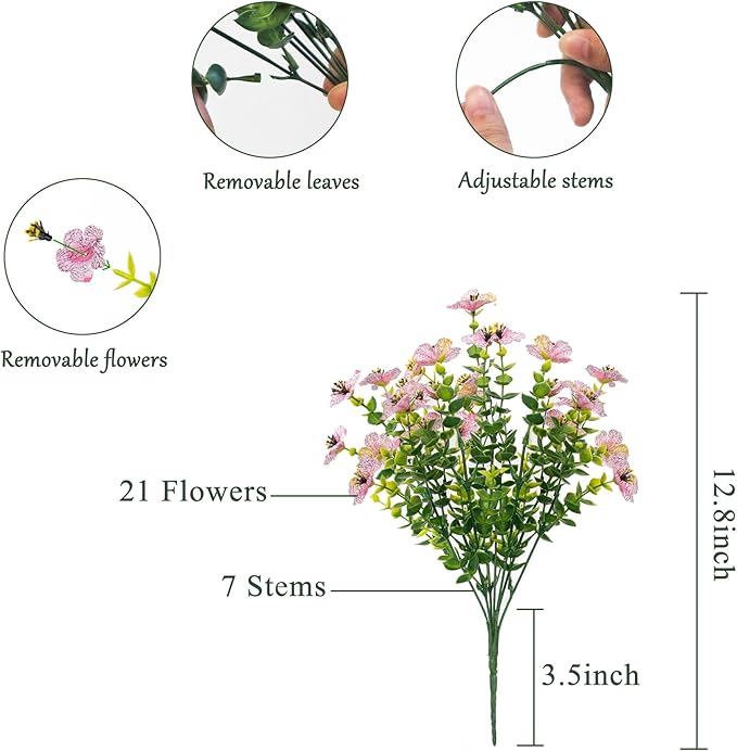 BCBLF Faux Flowers for Outdoor Planters, Artificial Flowers for Outdoors, 12 Bundles Outdoor Indoor Uv Resistant, Artificial Flowers for Decoration, Pink, Silk Faux Spring Flowers for Outside