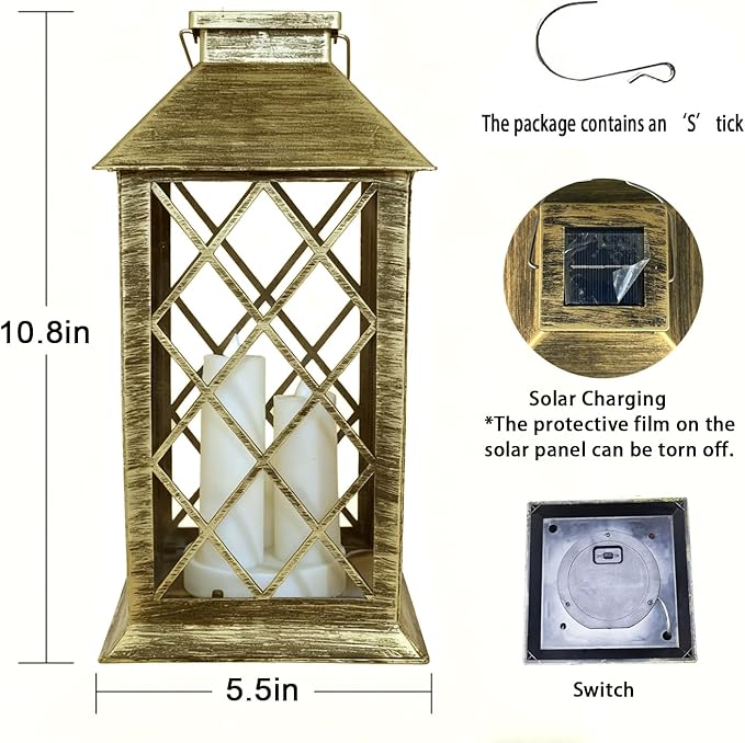 Solar Lantern Outdoor,Garden Hanging Lantern- PVC Waterproof 3 LED Flickering Flameless Candle Decorative Lights for Table,Outdoor,Party(1 Pack)