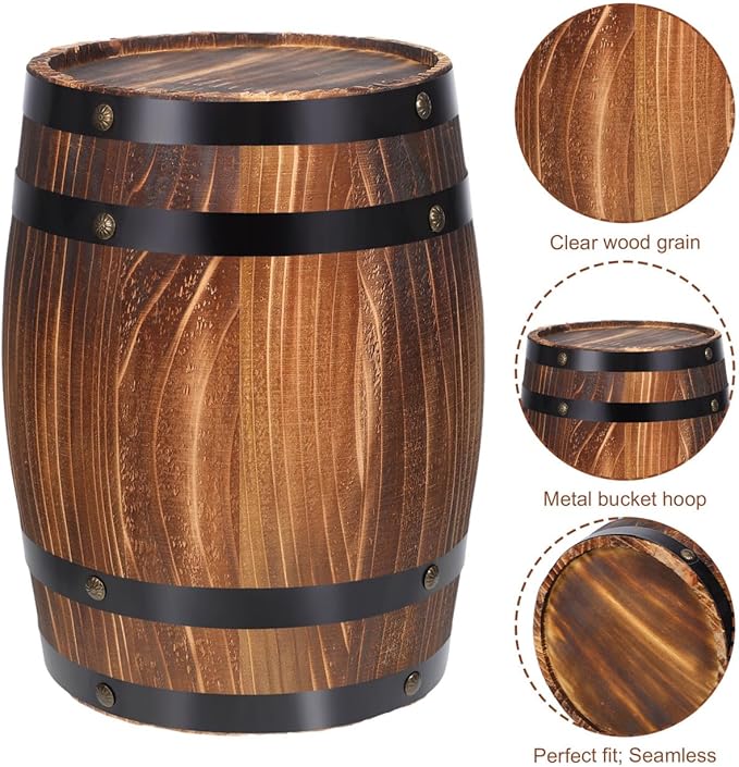 Oak Barrel Decoration Wooden Planter Rustic Wine Barrel Prop 8.2 Inch Antique Style Beer for Home Patio Garden Decor
