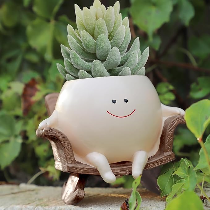 KIUGCO Cute Resin Flower Head Planters, Smily Face Planter Pots for Indoor Plants, Sit Rocking Chair Succulent Flower Pots with Drainage Hole, Gift IdeaI for Birthday