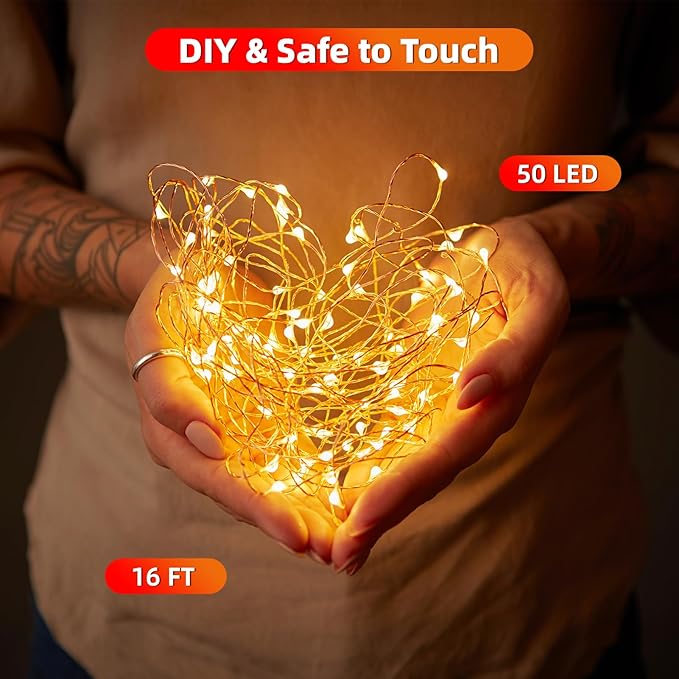 2Packs 16FT 100LEDs Rechargeable Fairy Lights,Remote Control,3 Off Timers,Detachable Battery Operated,Tangle-Free Camping String Light,Twinkle for Christmas,Party,Wedding(Cool+Warm White)