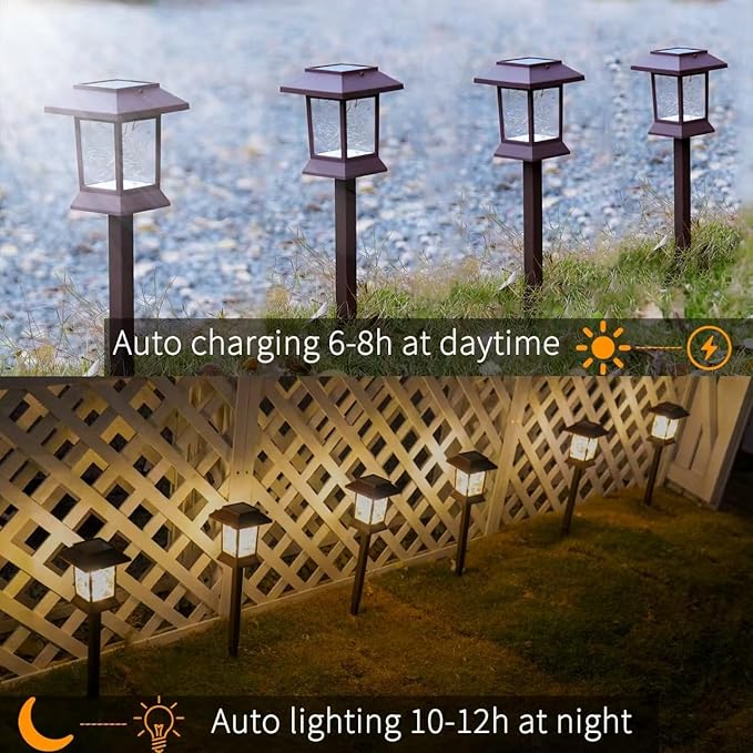 Glosola 6Pack Solar Pathway Lights Outdoor Waterproof IP65, Solar Lights Outdoor with Hook, Upgraded 1000mAH Battery, Up to 12Hrs, Auto On/Off, Garden Decor for Yard, Driveway, Walkway (LED)