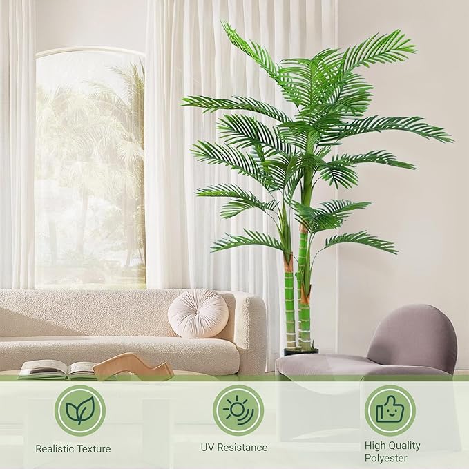 Howngyesimu 2Pack Artificial Palm Tree, 6FT Artificial Palm Plant with Real Bark Design Faux Palm Tree for Indoor Outdoor Modern Decoration Plants in Pot for Home Office
