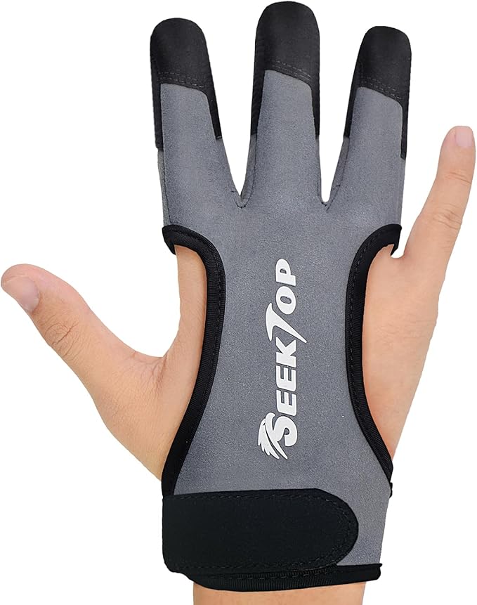 Seektop Archery Gloves Shooting Hunting Leather Three Finger Protector for Youth Adult Beginner