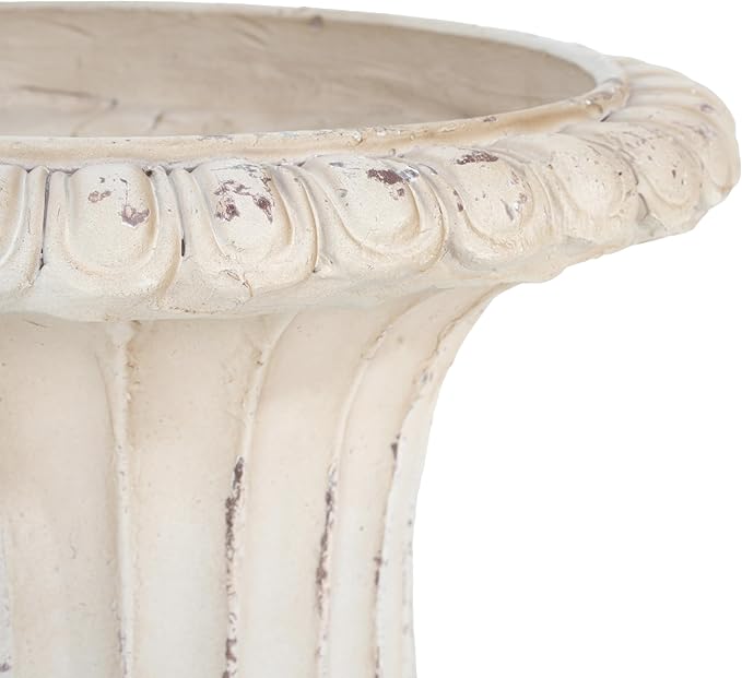GDFStudio Lightweight Concrete Garden Urn Planter,Hand-Painted Outdoor Decorative Pot with Drainage Hole & Stopper,No Assembly Needed,Weather-Resistant for Patio,Entryway, 19.25'' H Antique White