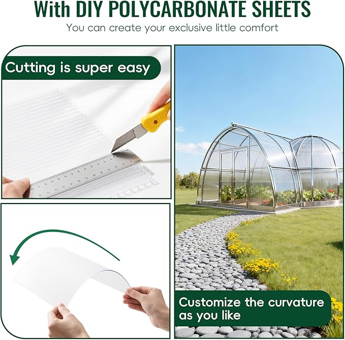 6 Pcs Polycarbonate Greenhouse Panels, 6'FT x 2'FT x 0.24" in Twin-Wall Polycarbonate Sheet, All-Season UV Protected Plastic Roof Sheeting for Greenhouse Covering/Outdoor Garden